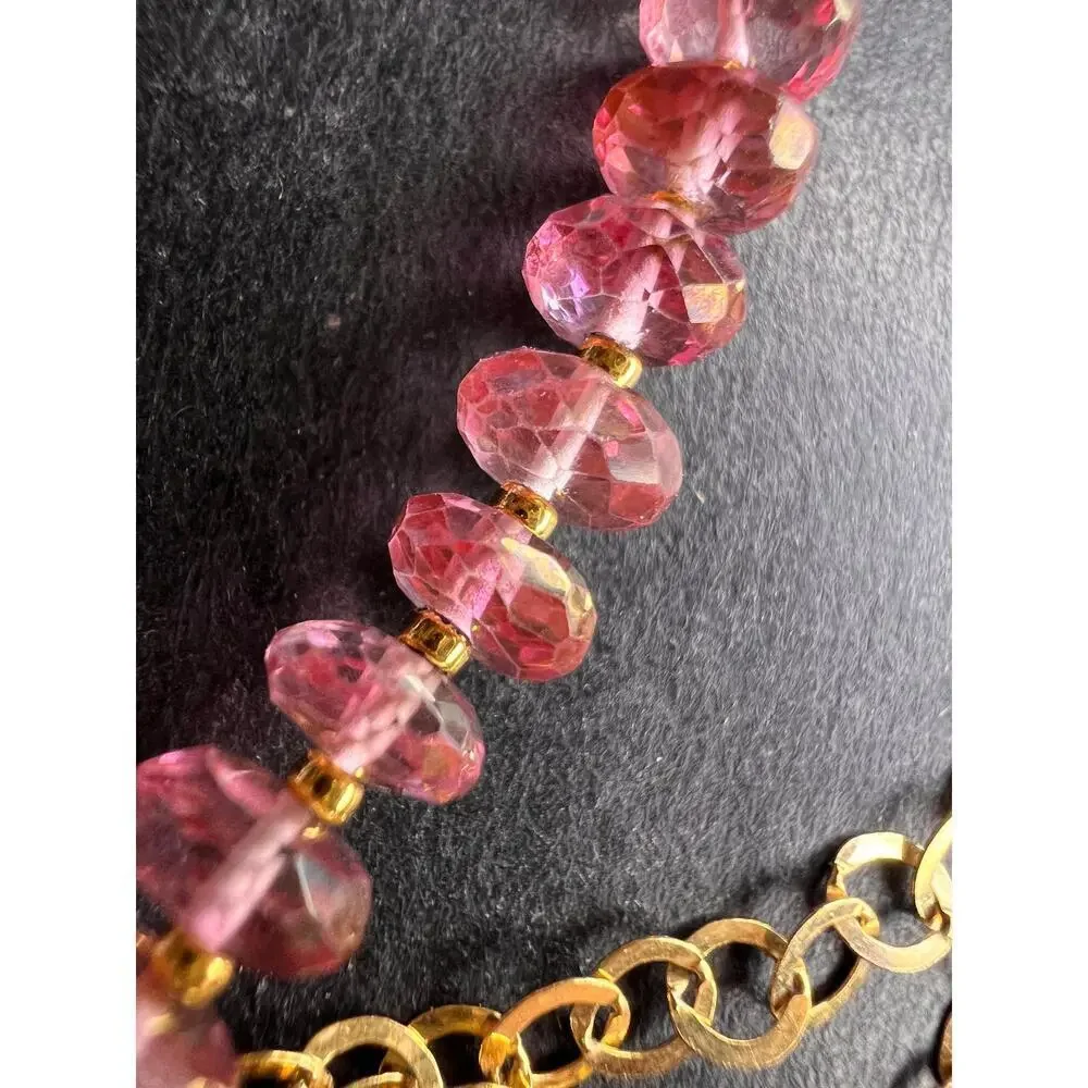 Gold Filled Necklace with Baroque Pearl and Pink Faceted Gemstone Beads